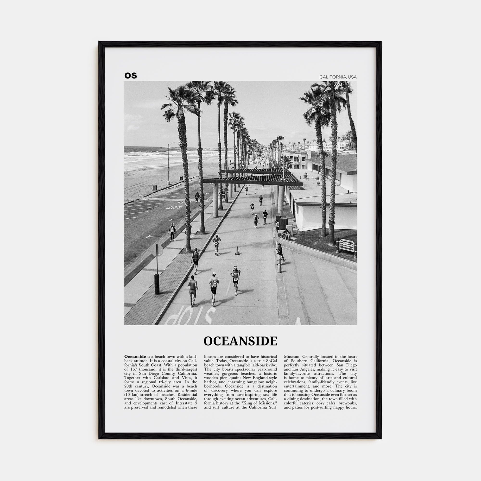 Oceanside No 3 Poster Black Wood / 8x12 in Nbourhood Travel B&W Poster