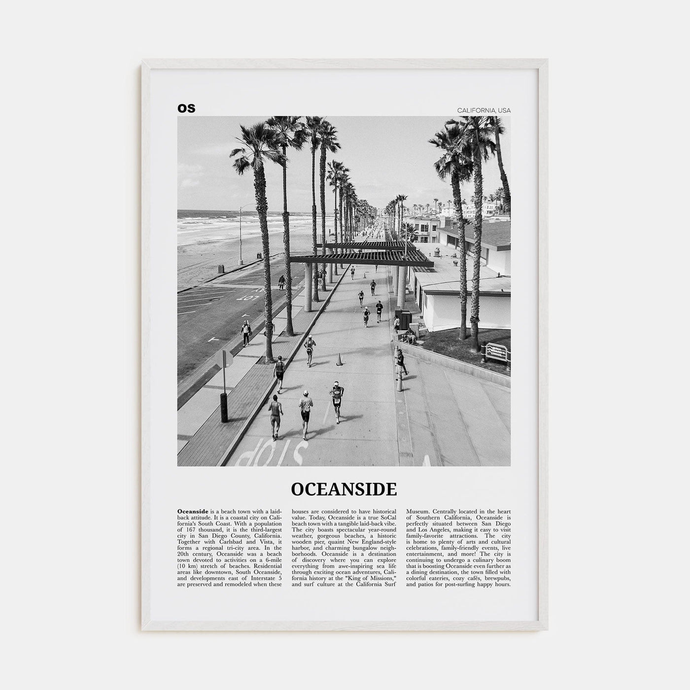 Oceanside No 3 Poster White Wood / 8x12 in Nbourhood Travel B&W Poster