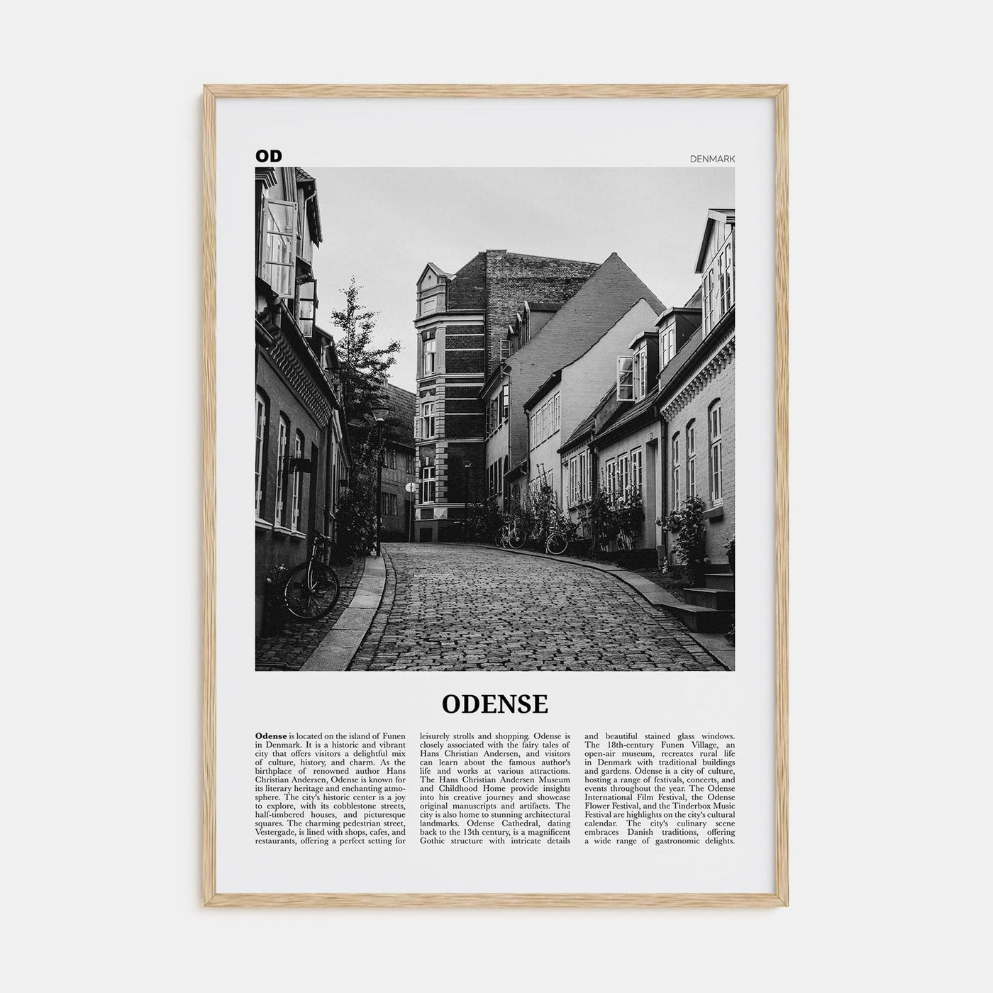 Odense Poster Natural Wood / 8x12 in Nbourhood Travel B&W Poster