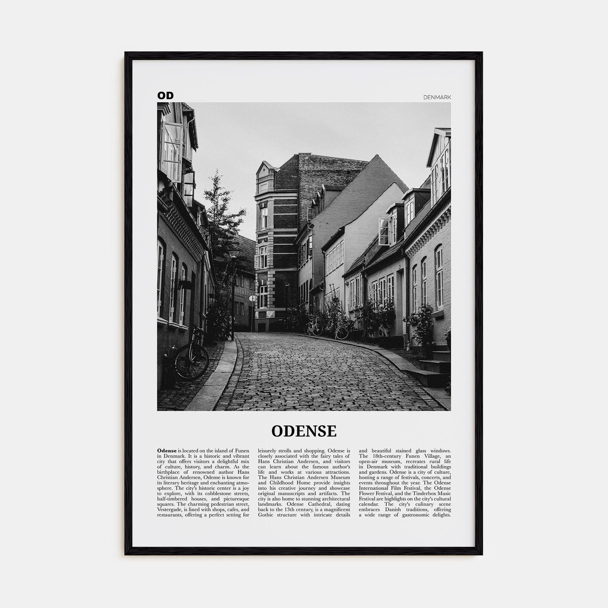 Odense Poster Black Wood / 8x12 in Nbourhood Travel B&W Poster