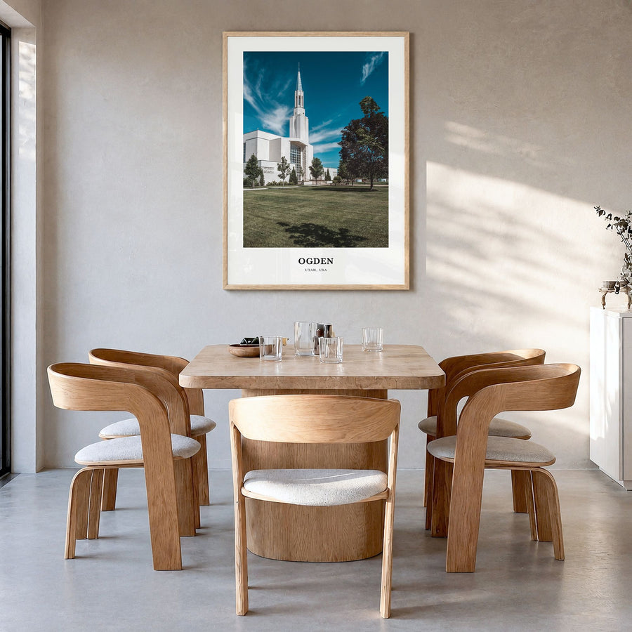 Ogden Classic Poster in a natural wood frame, hanging in a dining room