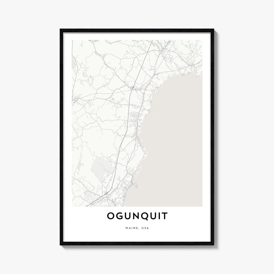 Ogunquit black & white map poster of Maine, USA – vertical wall art, unframed print shown in interior mockup