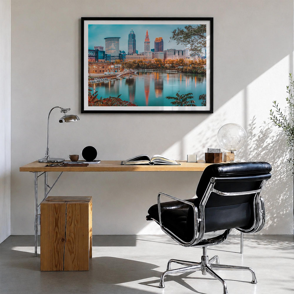 Ohio colorful photo poster of United States – horizontal wall art in black wood frame with white border, hanging on wall