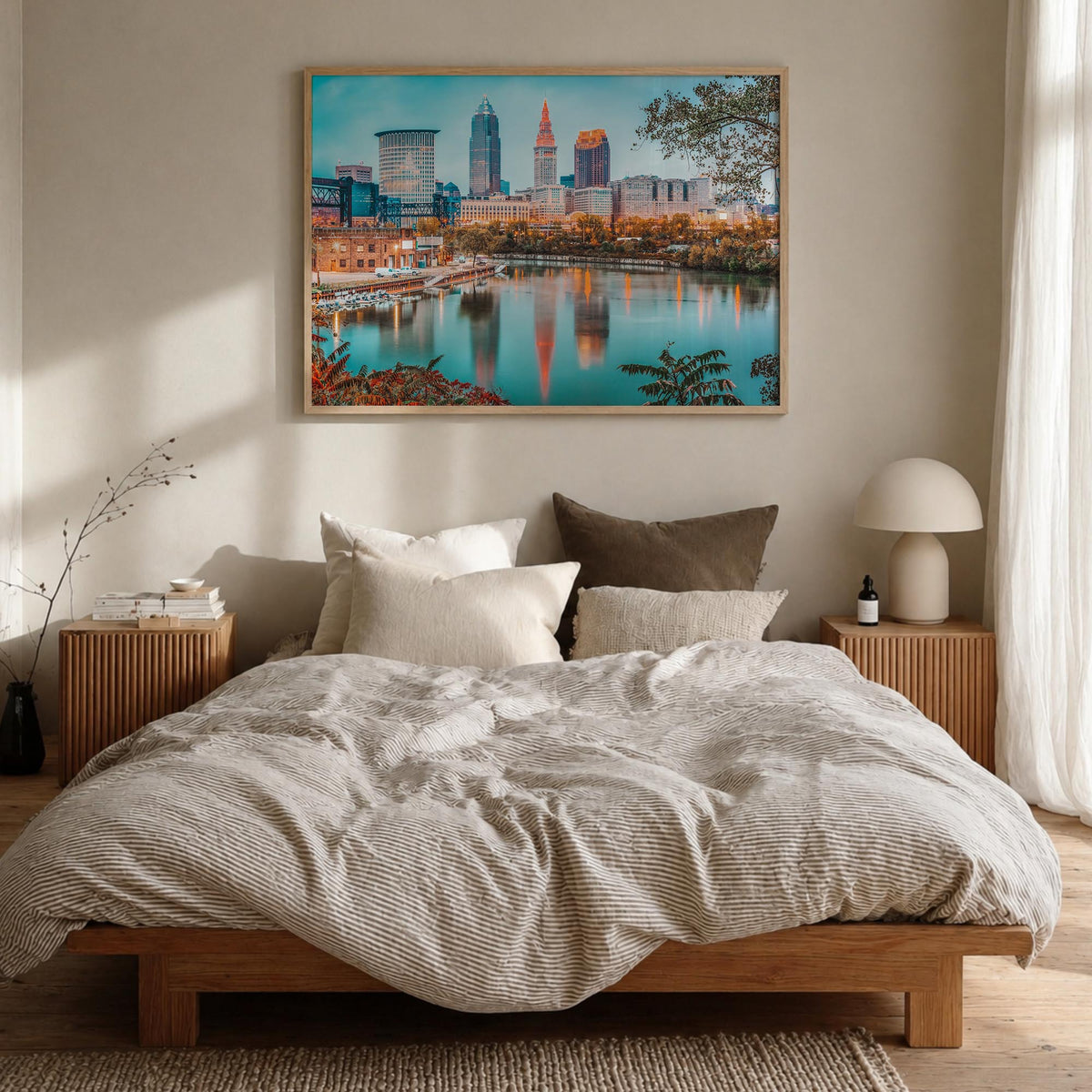 Ohio colorful photo poster of United States – horizontal wall art in natural wood frame, hanging on wall