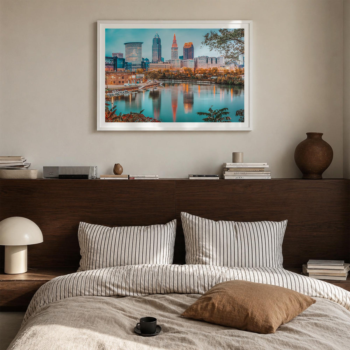 Ohio colorful photo poster of United States – horizontal wall art in white wood frame with white border, hanging on wall