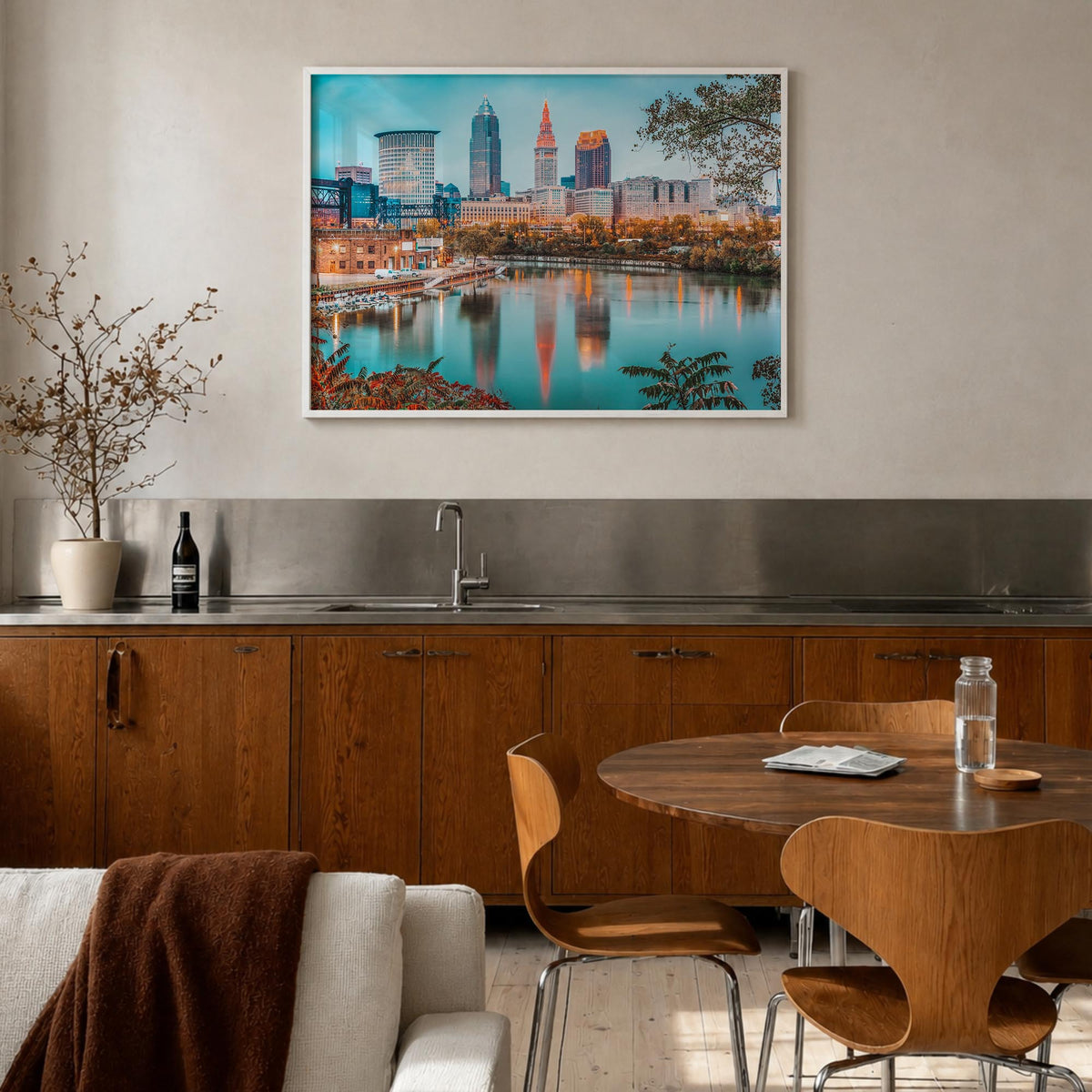 Ohio colorful photo poster of United States – horizontal wall art in white wood frame, hanging on wall