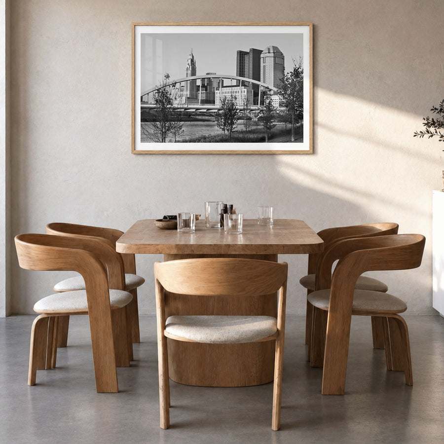Ohio Photo Poster in a natural wood frame, hanging in a dining room, white border