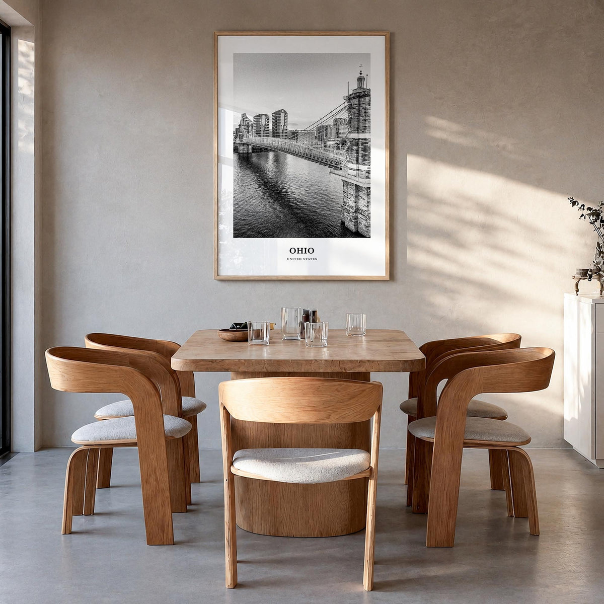 Ohio no. 1 black & white classic poster of United States – vertical wall art in natural wood frame, hanging on wall