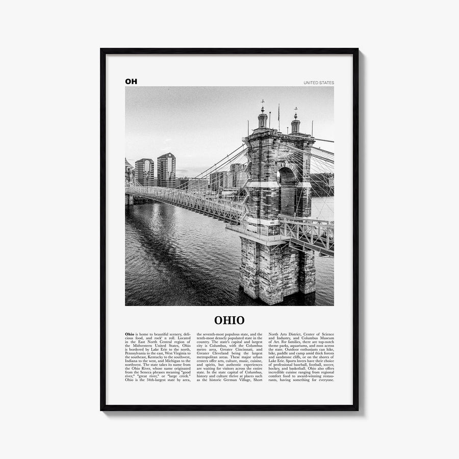 Ohio no. 1 black & white newspaper poster of United States – vertical wall art, unframed print shown in interior mockup