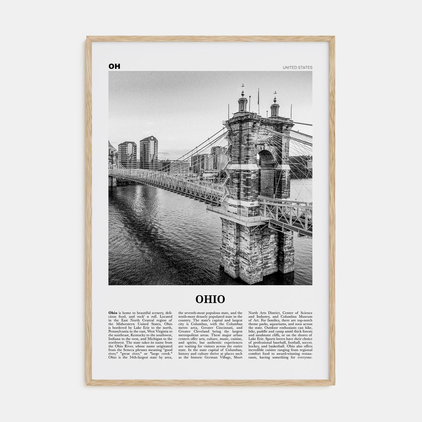 Ohio No 1 Poster Natural Wood / 8x12 in Nbourhood Travel B&W Poster