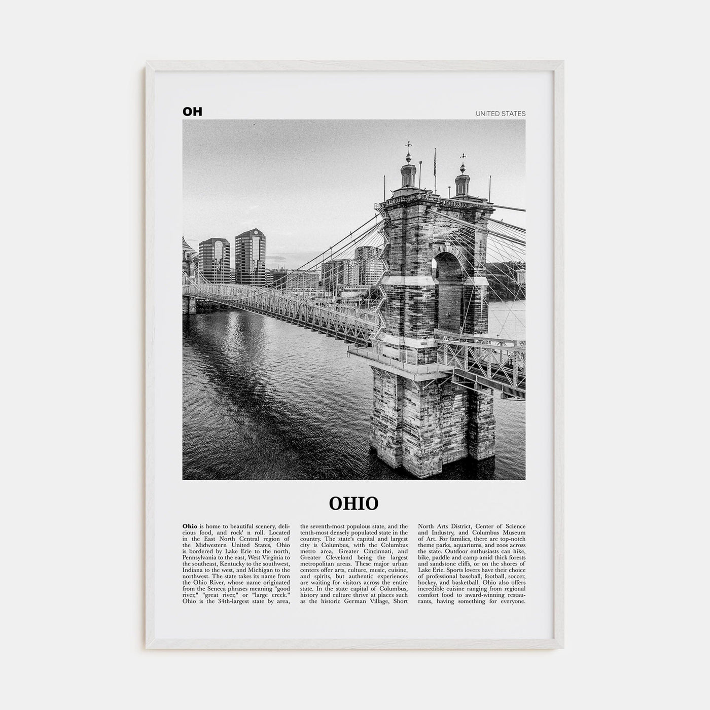 Ohio No 1 Poster White Wood / 8x12 in Nbourhood Travel B&W Poster