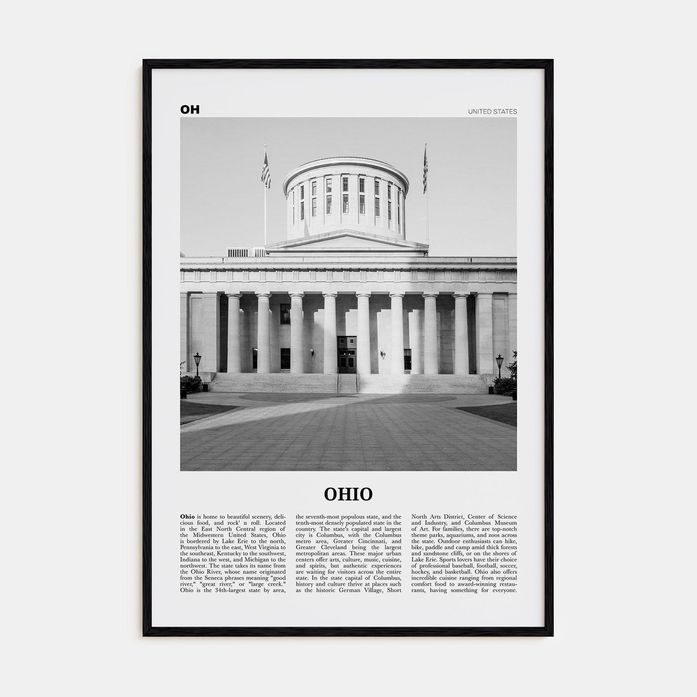 Ohio No 2 Poster Black Wood / 8x12 in Nbourhood Travel B&W Poster