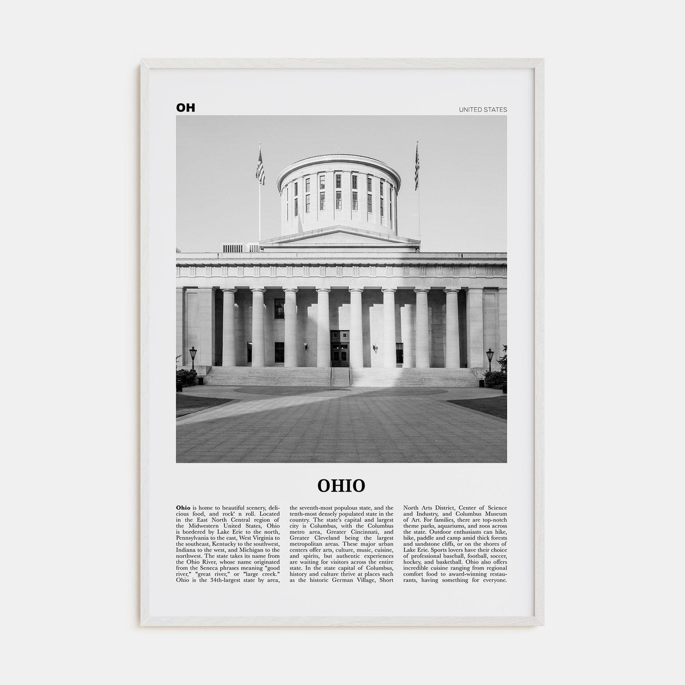 Ohio No 2 Poster White Wood / 8x12 in Nbourhood Travel B&W Poster