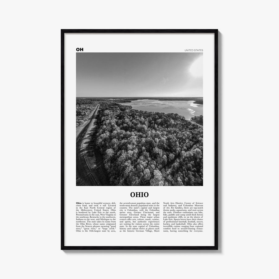 Ohio no. 3 black & white newspaper poster of United States – vertical wall art, unframed print shown in interior mockup
