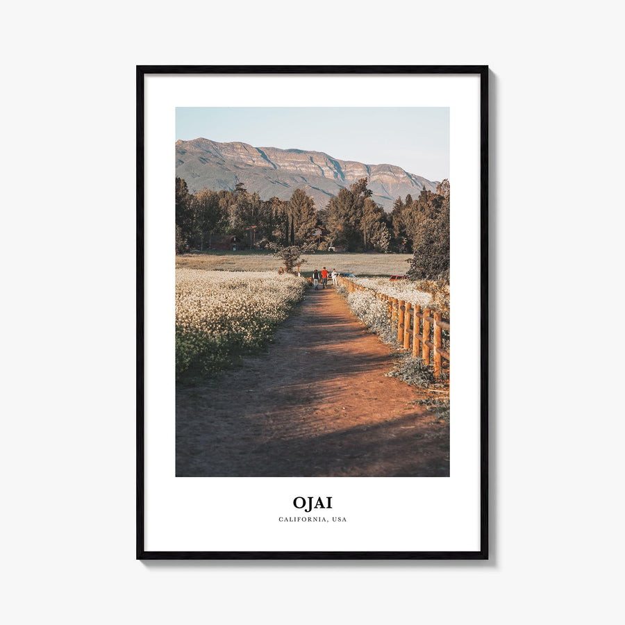 Ojai colorful classic poster of California, USA – vertical wall art, unframed print shown in interior mockup