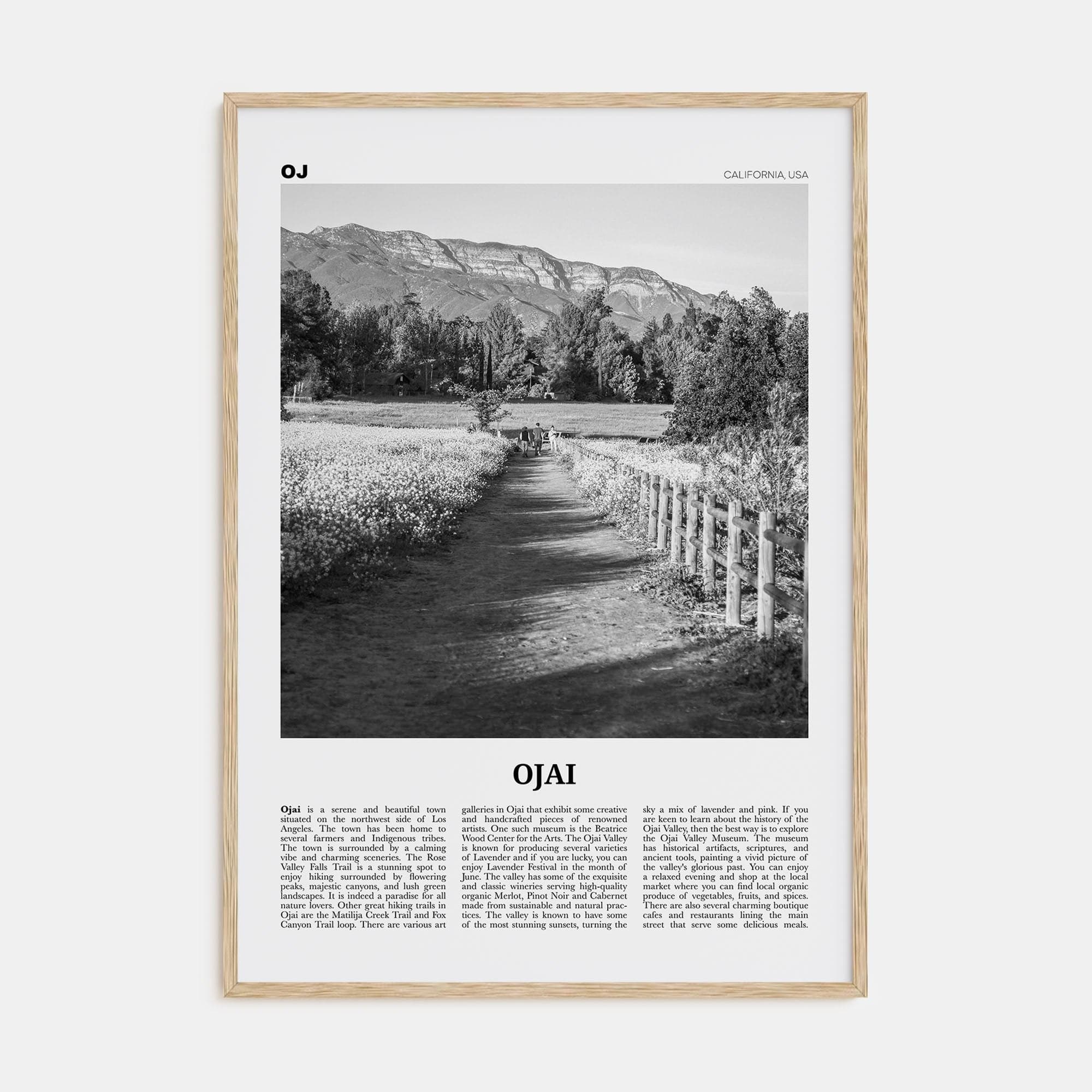 Ojai Poster Natural Wood / 8x12 in Nbourhood Travel B&W Poster