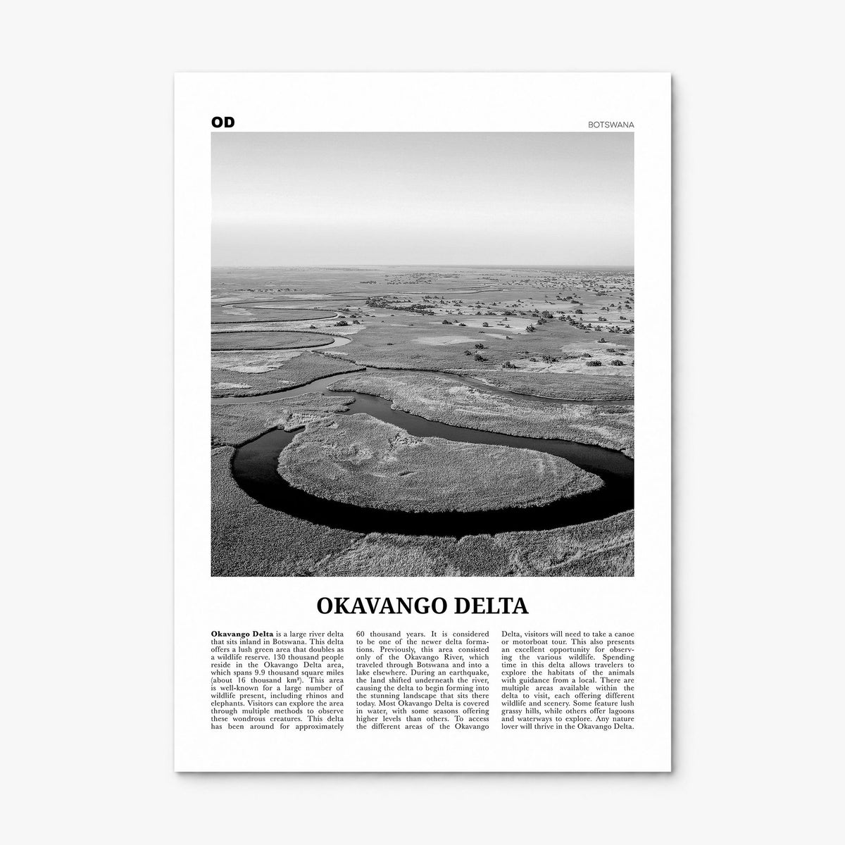 Okavango Delta Newspaper Poster, print only (unframed)