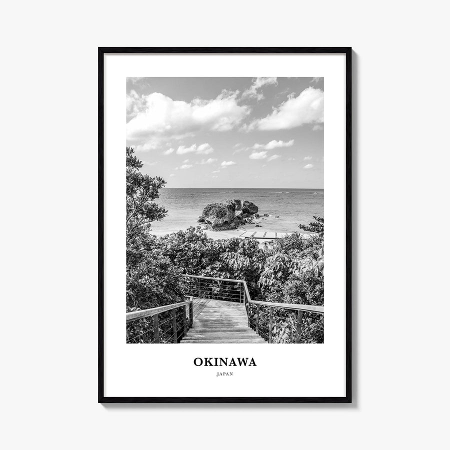 Okinawa black & white classic poster of Japan – vertical wall art, unframed print shown in interior mockup