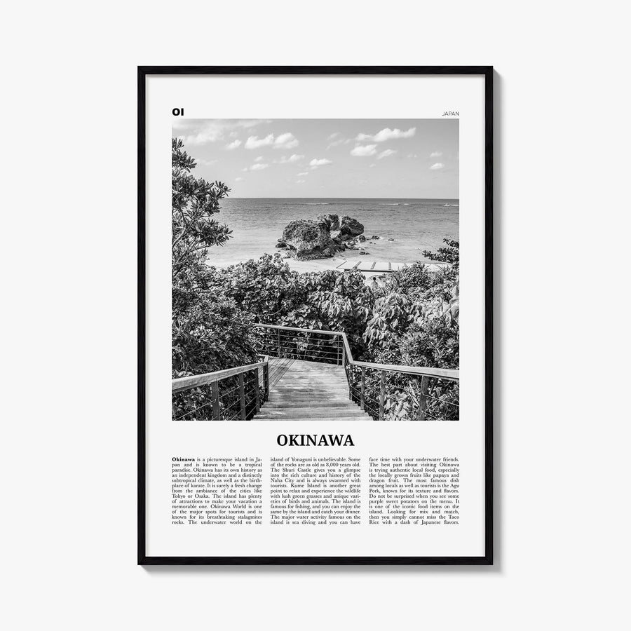 Okinawa black & white newspaper poster of Japan – vertical wall art, unframed print shown in interior mockup