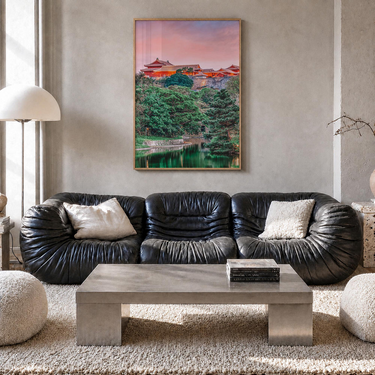 Okinawa colorful photo poster of Japan – vertical wall art in natural wood frame, hanging on wall