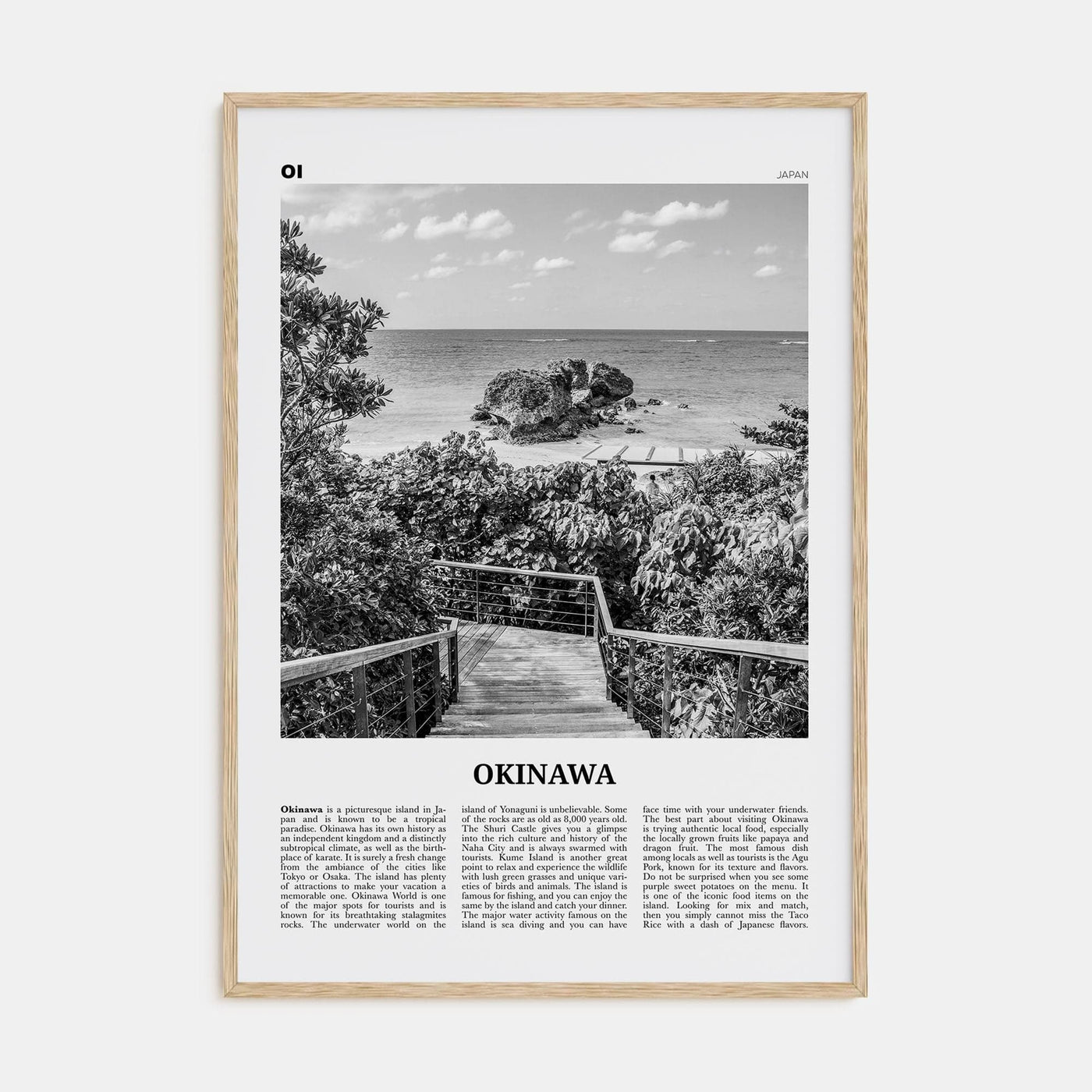 Okinawa Poster Natural Wood / 8x12 in Nbourhood Travel B&W Poster