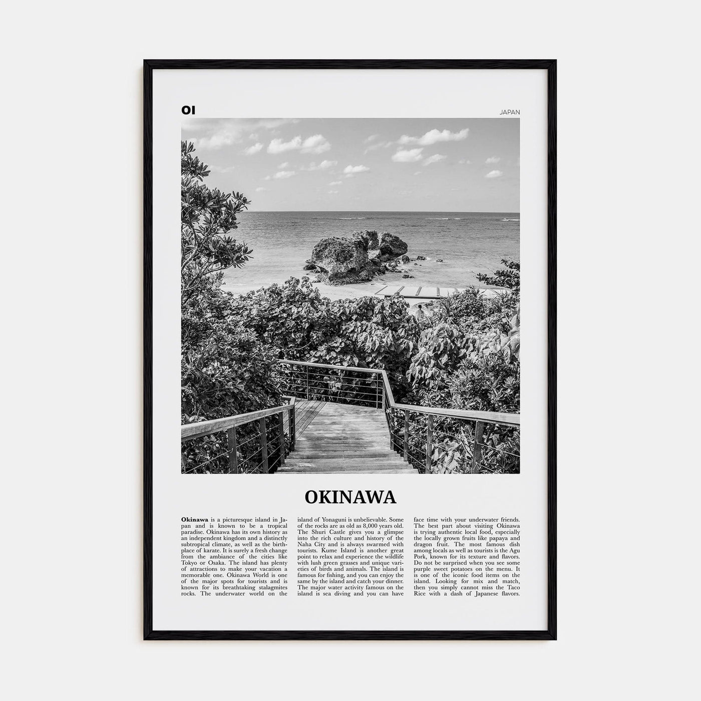 Okinawa Poster Black Wood / 8x12 in Nbourhood Travel B&W Poster