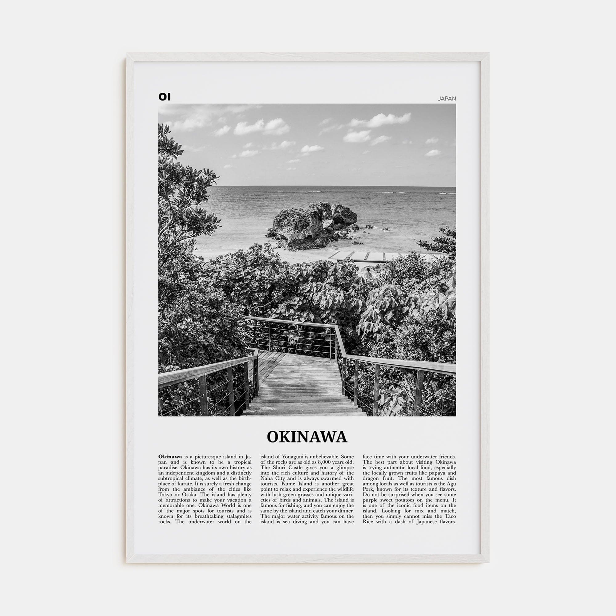 Okinawa Poster White Wood / 8x12 in Nbourhood Travel B&W Poster