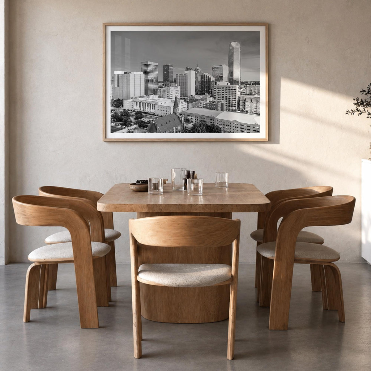 Oklahoma black & white photo poster of United States – horizontal wall art in natural wood frame with white border, hanging o