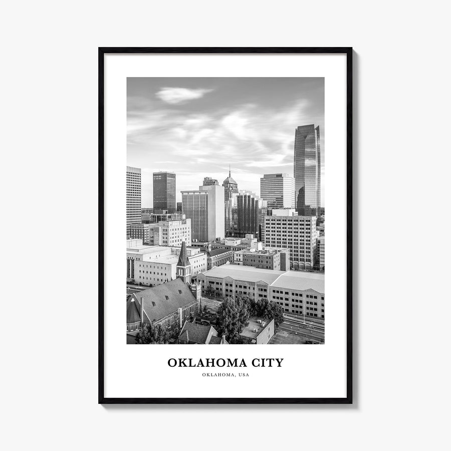 Oklahoma City no. 1 black & white classic poster of Oklahoma, USA – vertical wall art, unframed print shown in interior mocku