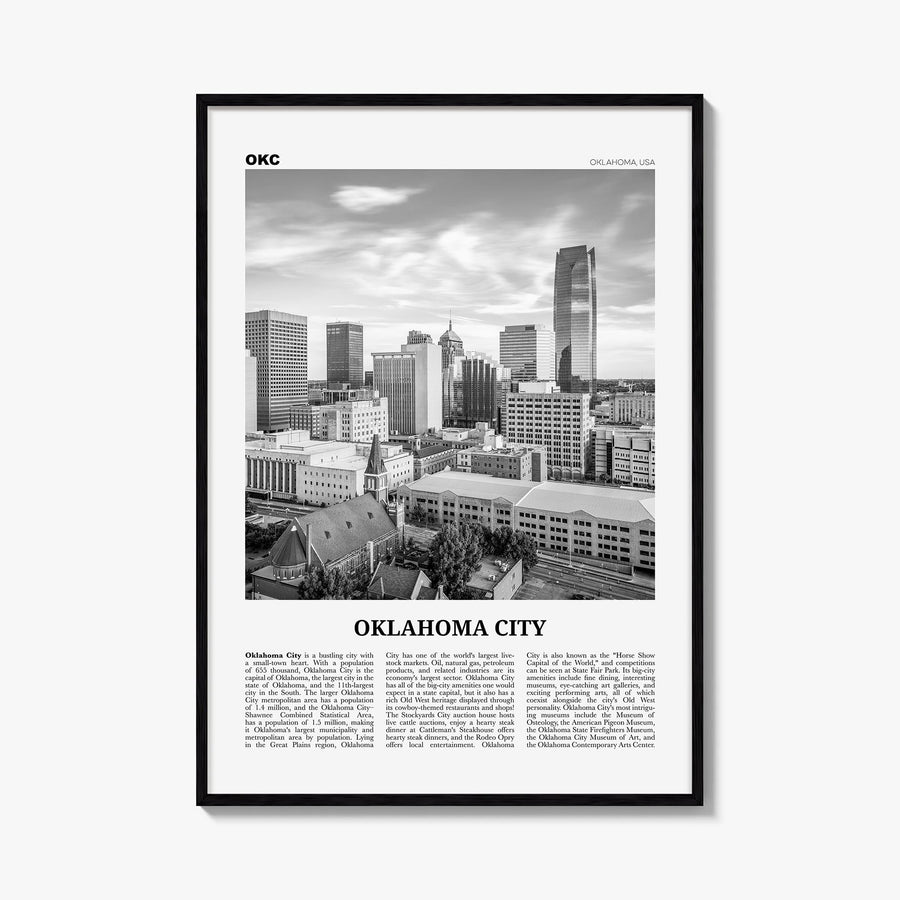 Oklahoma City no. 1 black & white newspaper poster of Oklahoma, USA – vertical wall art, unframed print shown in interior moc
