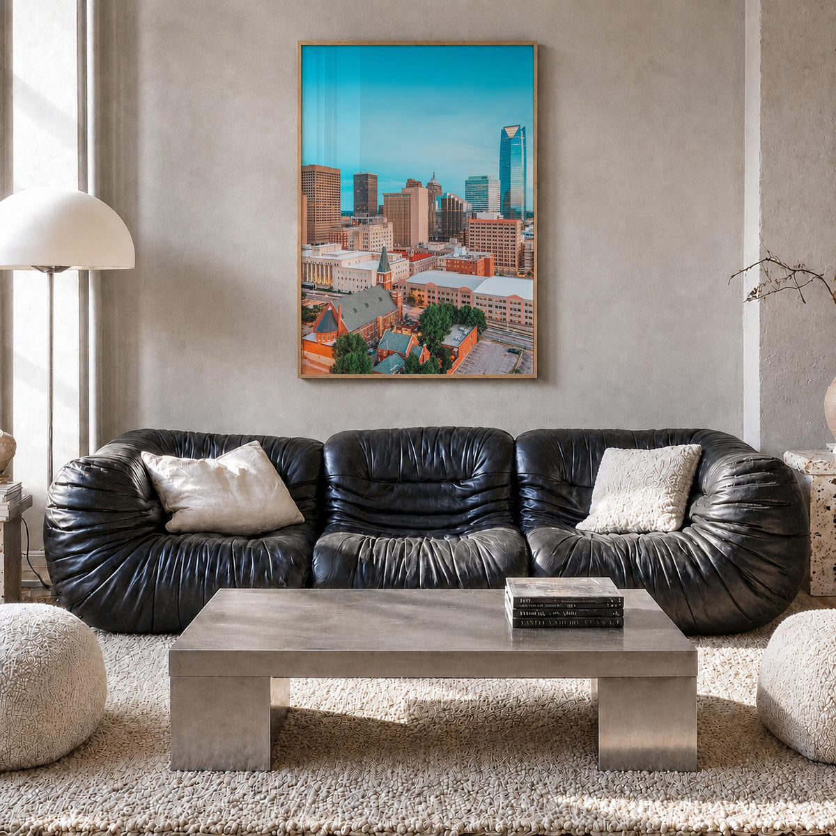 Oklahoma City no. 1 colorful photo poster of Oklahoma, USA – vertical wall art in natural wood frame, hanging on wall