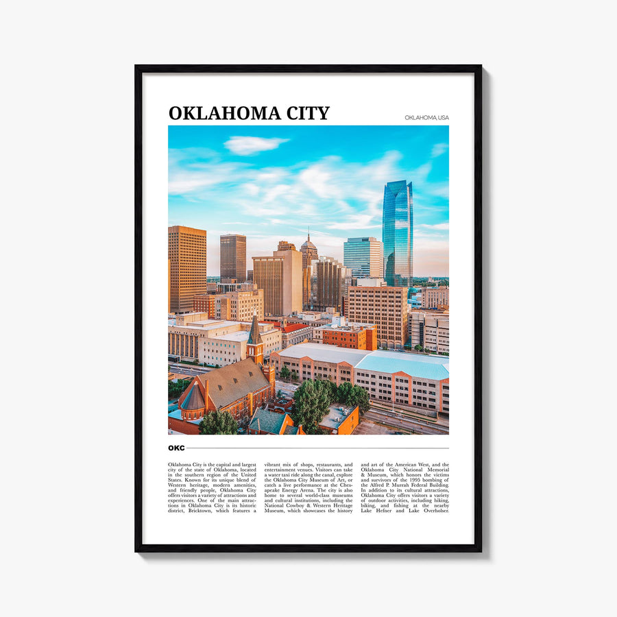 Oklahoma City no. 1 colorful travel poster of Oklahoma, USA – vertical wall art, unframed print shown in interior mockup