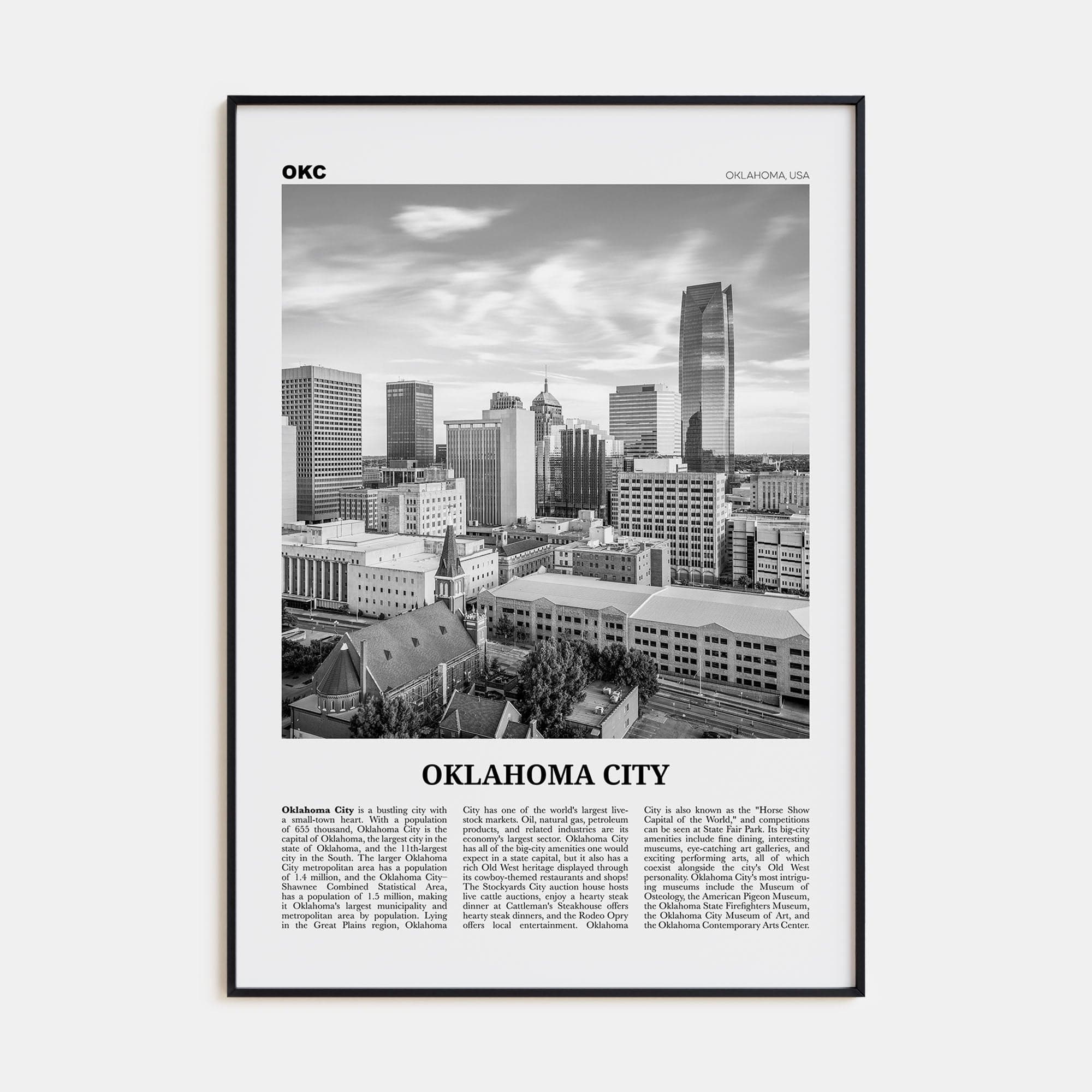 Oklahoma City No 1 Poster None / 8x12 in Nbourhood Travel B&W Poster