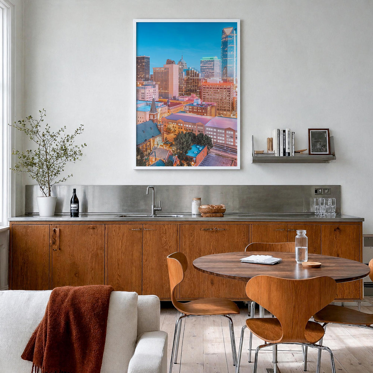 Oklahoma City no. 2 colorful photo poster of Oklahoma, USA – vertical wall art in white wood frame, hanging on wall