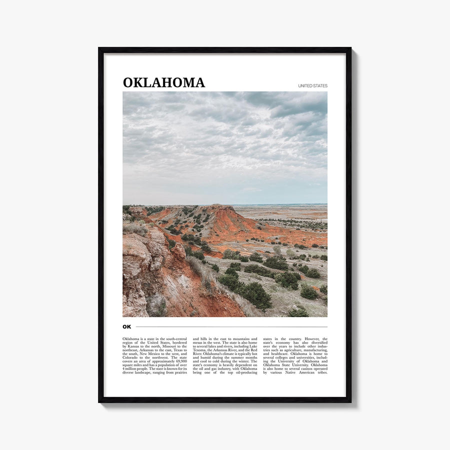 Oklahoma colorful travel poster of United States – vertical wall art, unframed print shown in interior mockup
