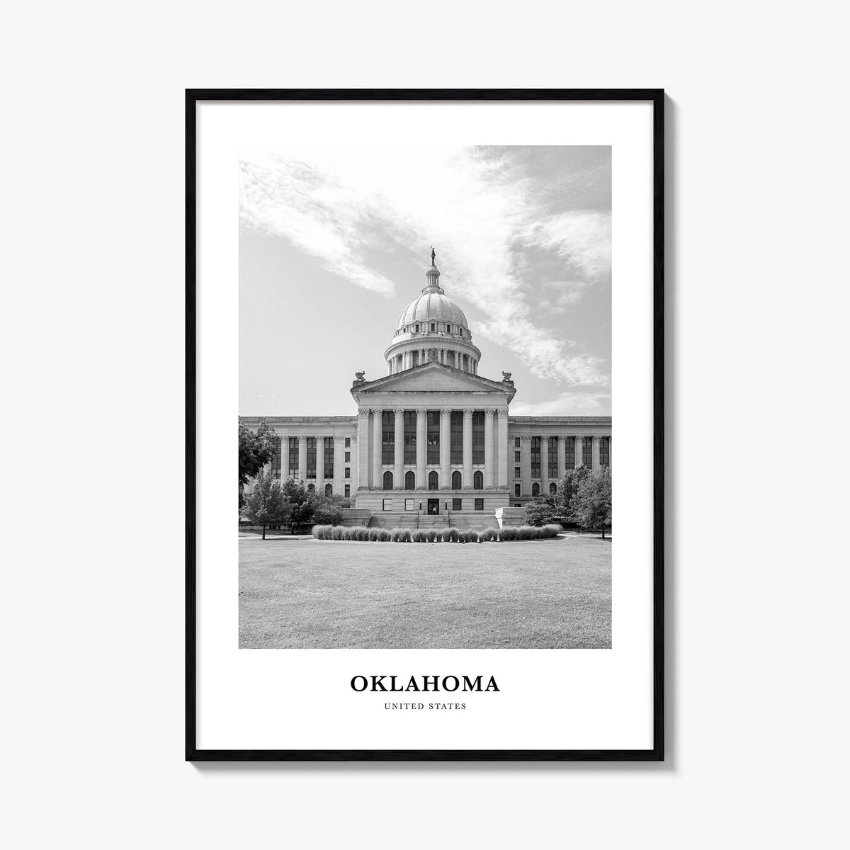 Oklahoma no. 1 black & white classic poster of United States – vertical wall art, unframed print shown in interior mockup