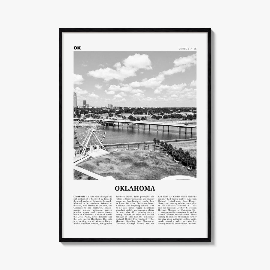 Oklahoma no. 1 black & white newspaper poster of United States – vertical wall art, unframed print shown in interior mockup