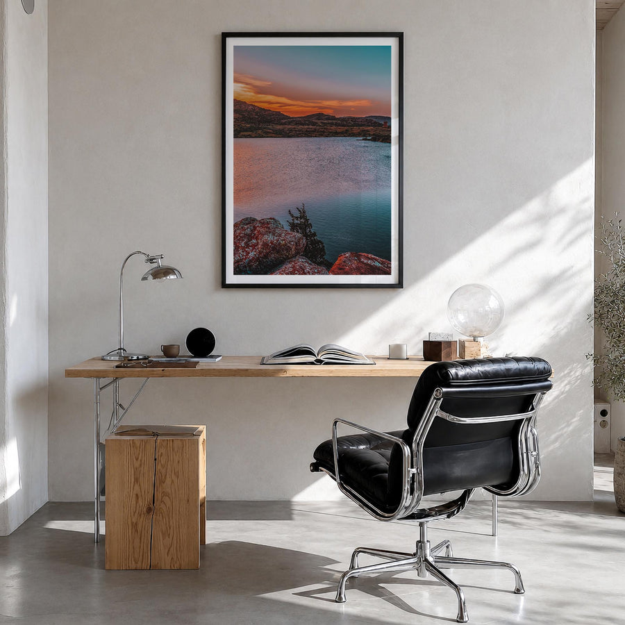 Oklahoma no. 1 colorful photo poster of United States – vertical wall art in black wood frame with white border, hanging on w