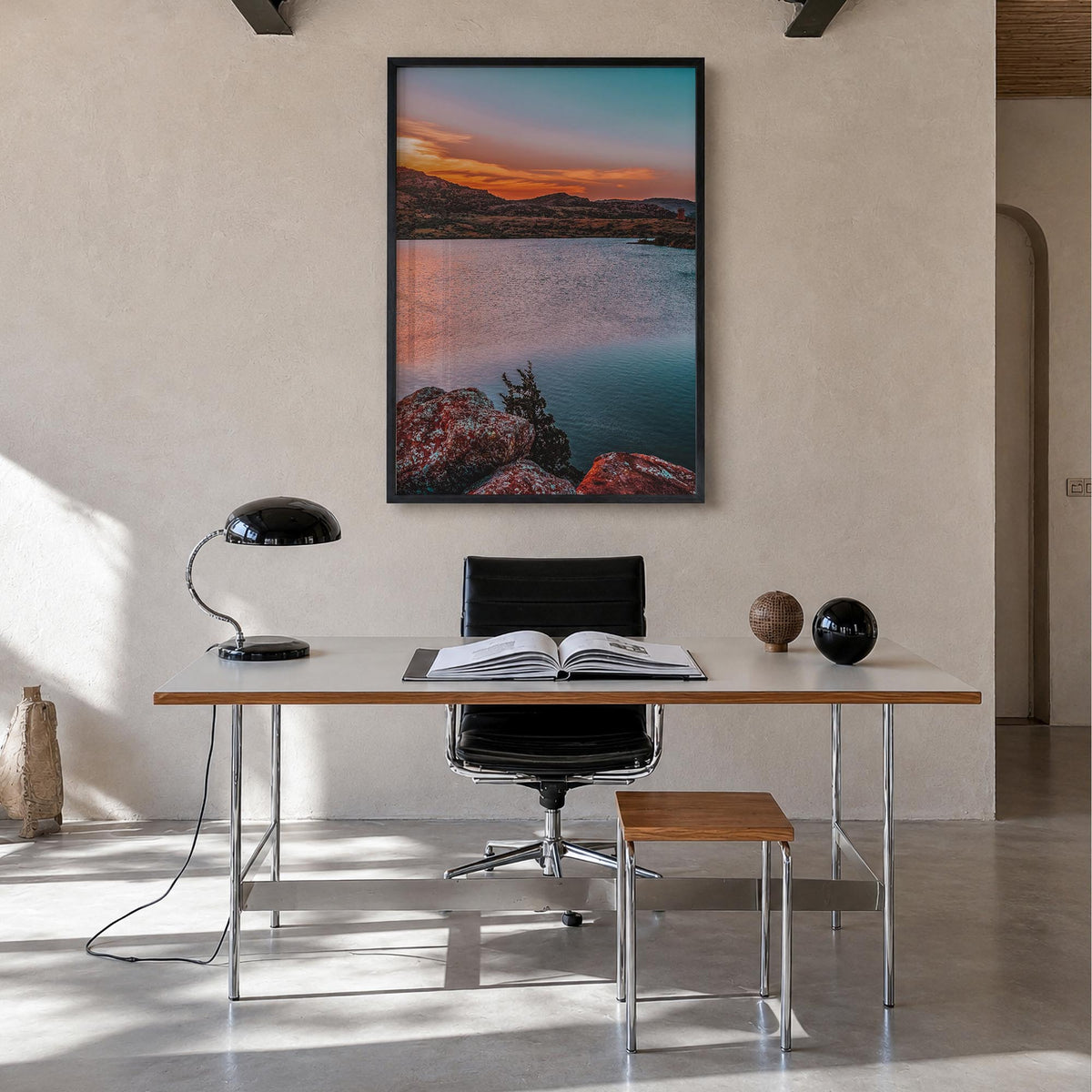 Oklahoma no. 1 colorful photo poster of United States – vertical wall art in black wood frame, hanging on wall
