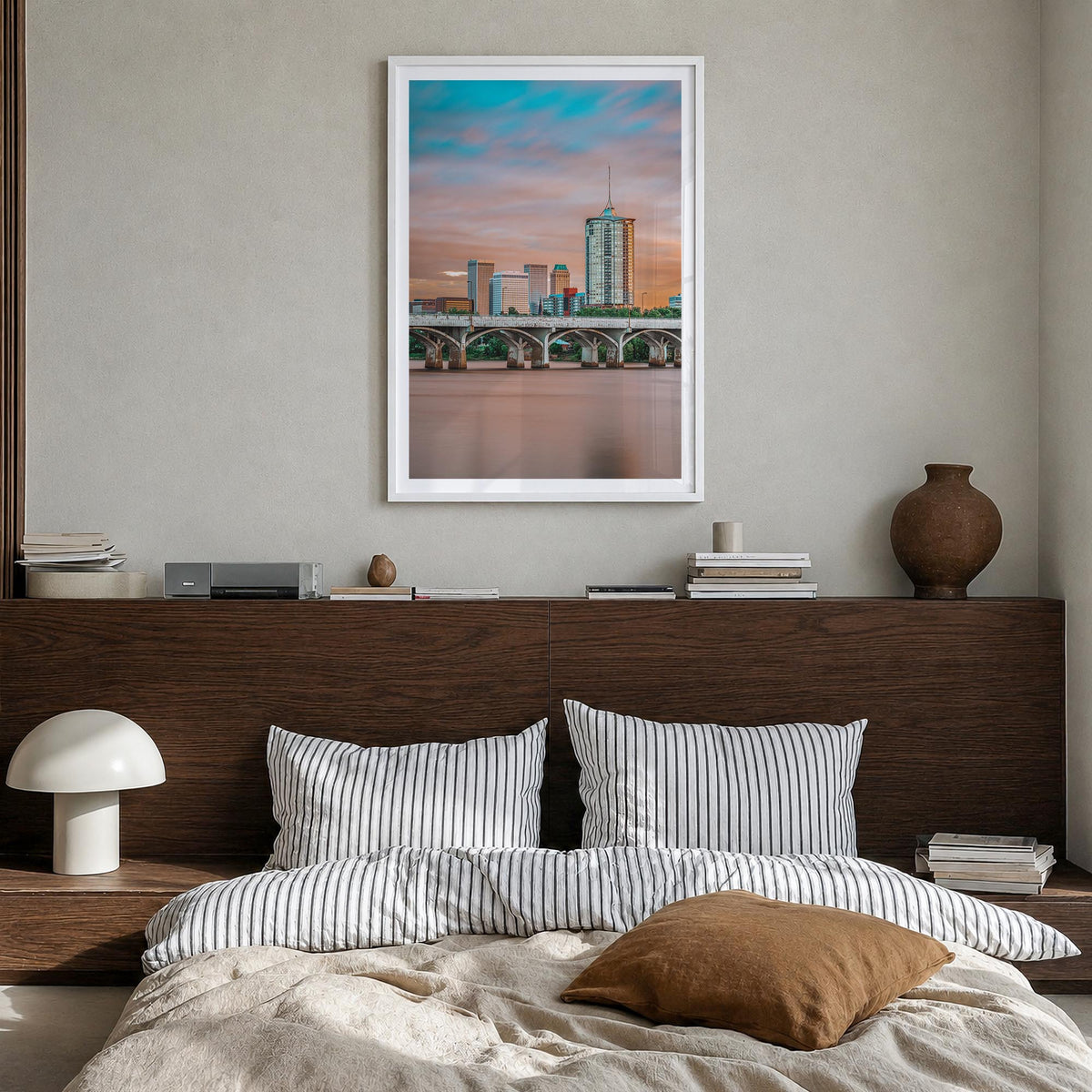 Oklahoma no. 2 colorful photo poster of United States – vertical wall art in white wood frame with white border, hanging on w