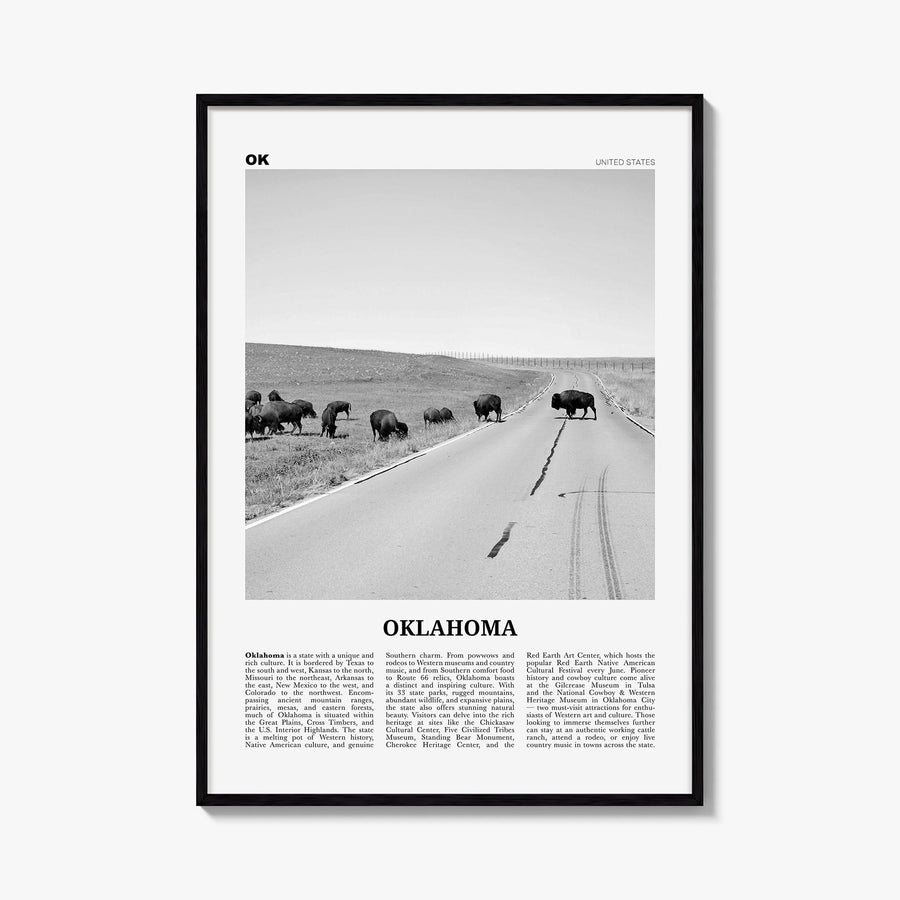 Oklahoma no. 3 black & white newspaper poster of United States – vertical wall art, unframed print shown in interior mockup