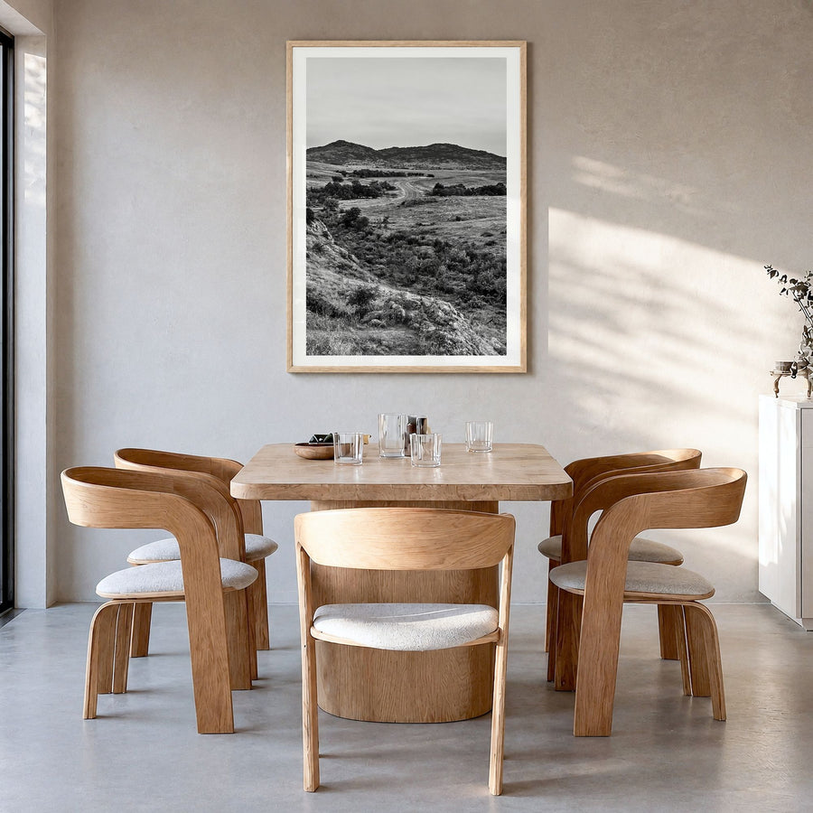 Oklahoma Photo No 1 Poster in a natural wood frame, hanging in a dining room, white border