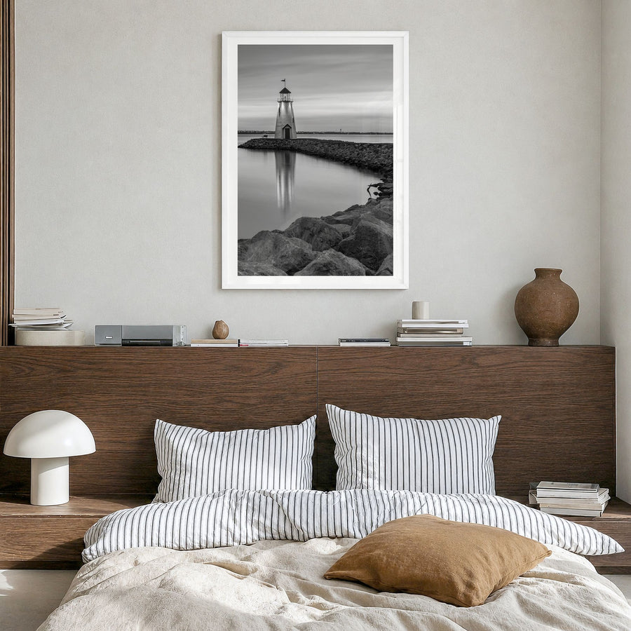 Oklahoma Photo No 2 Poster in a white wood frame, hanging in a bedroom, white border