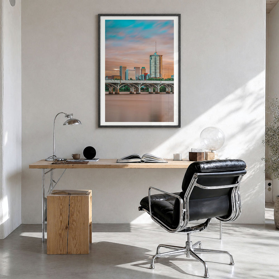 Oklahoma Photo No 2 Poster in a black wood frame, hanging in a bright home office, white border