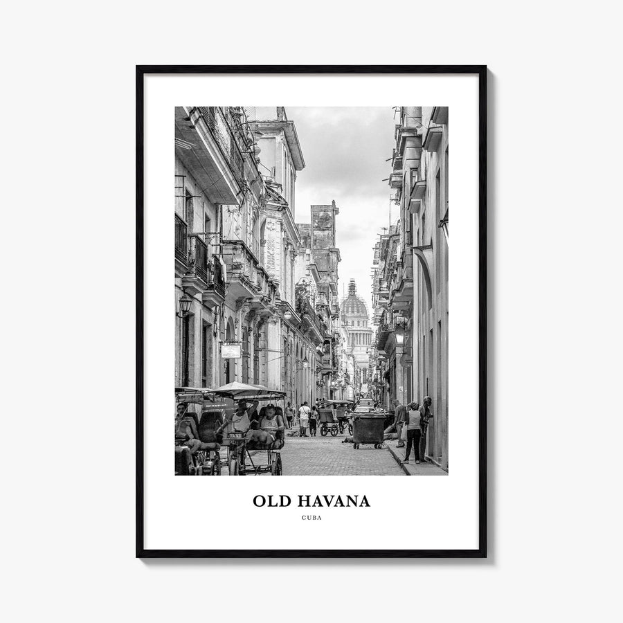 Old Havana black & white classic poster of Havana, Cuba – vertical wall art, unframed print shown in interior mockup