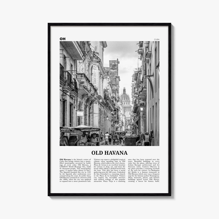 Old Havana black & white newspaper poster of Havana, Cuba – vertical wall art, unframed print shown in interior mockup