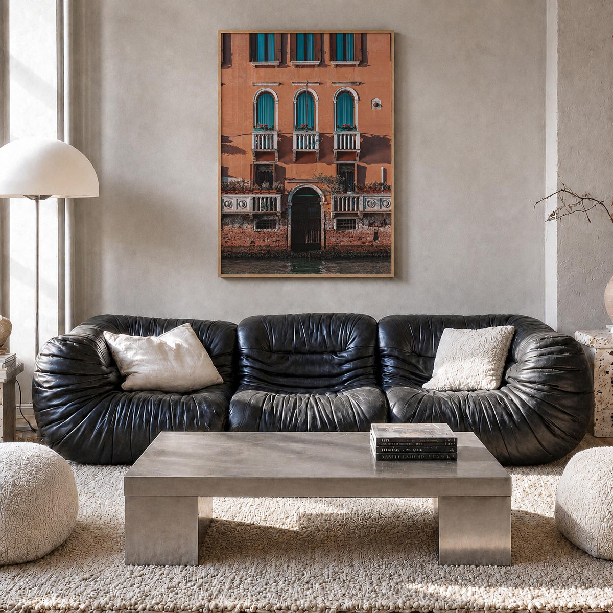 Old Palace Facade colorful photo poster – vertical wall art in natural wood frame, hanging on wall