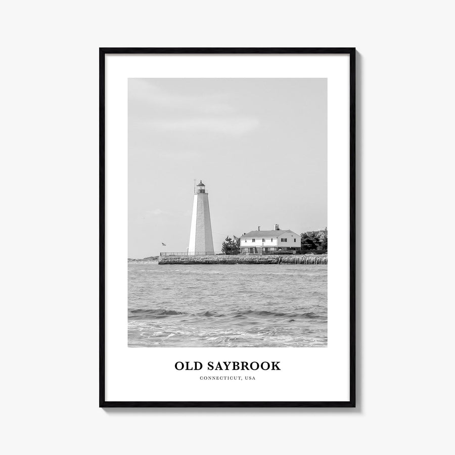 Old Saybrook black & white classic poster of Connecticut, USA – vertical wall art, unframed print shown in interior mockup