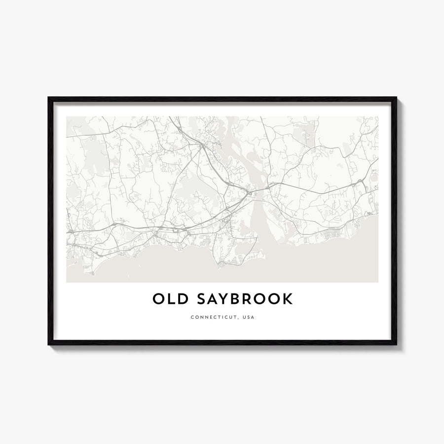 Old Saybrook black & white map poster of Connecticut, USA – horizontal wall art, unframed print shown in interior mockup