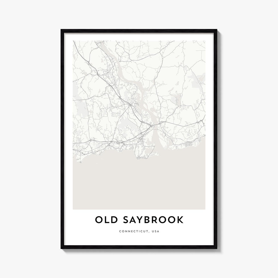 Old Saybrook black & white map poster of Connecticut, USA – vertical wall art, unframed print shown in interior mockup